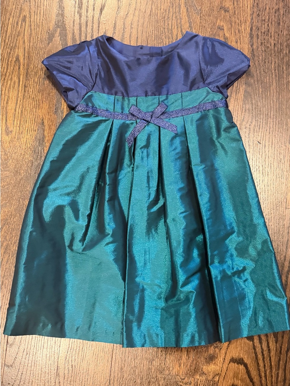 Jacadi Navy and Teal Satin Party Dress with Sparkle Waist